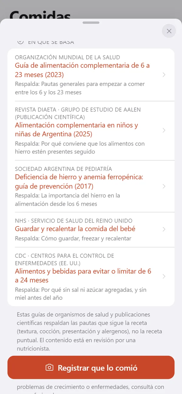 Sección 'En qué se basa' de una receta, con sus fuentes